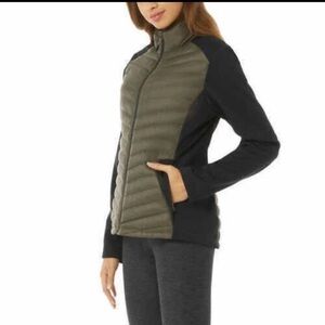 32 Degrees Heat Hybrid Jacket Women’s Small Olive Green Black Zip Front Puffer